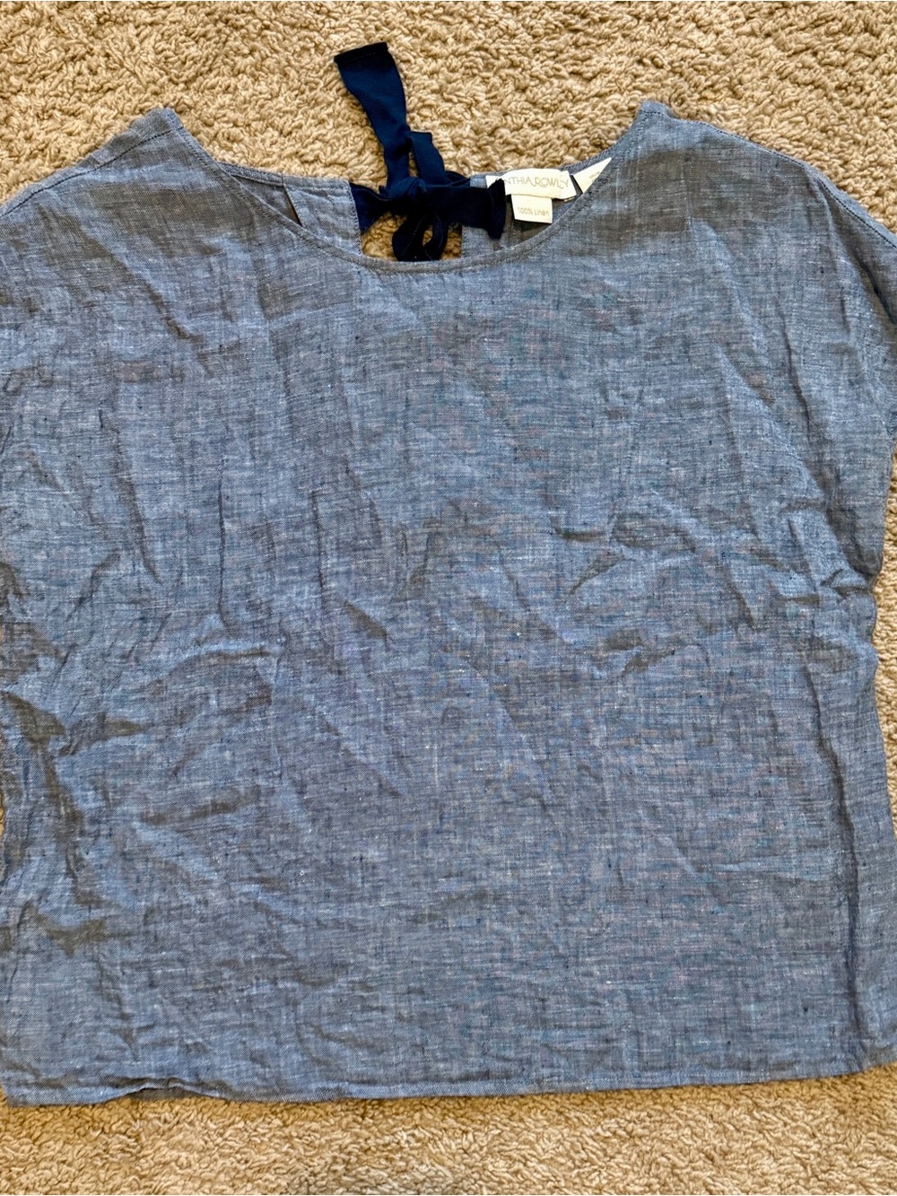 Cynthia Rowley Blue Chambray Tie-Back Short Sleeve Top